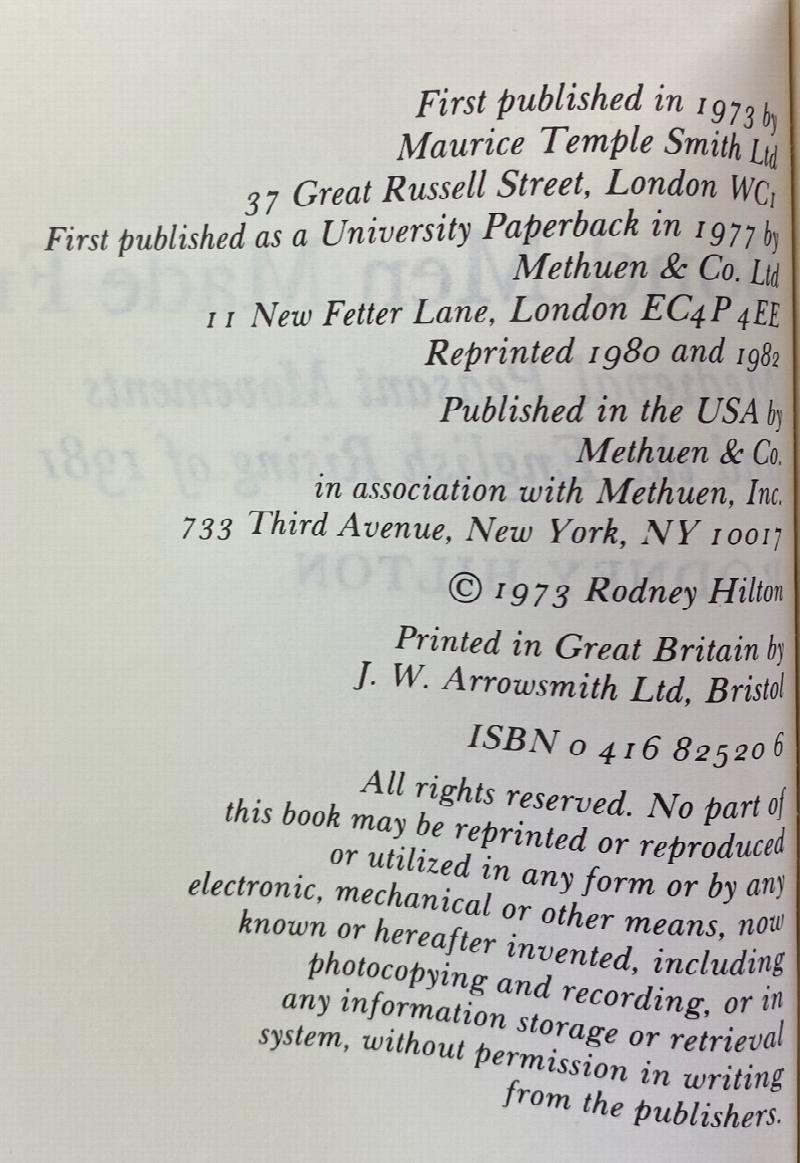 Bond Men Made Free: Medieval Peasant Movements and the English