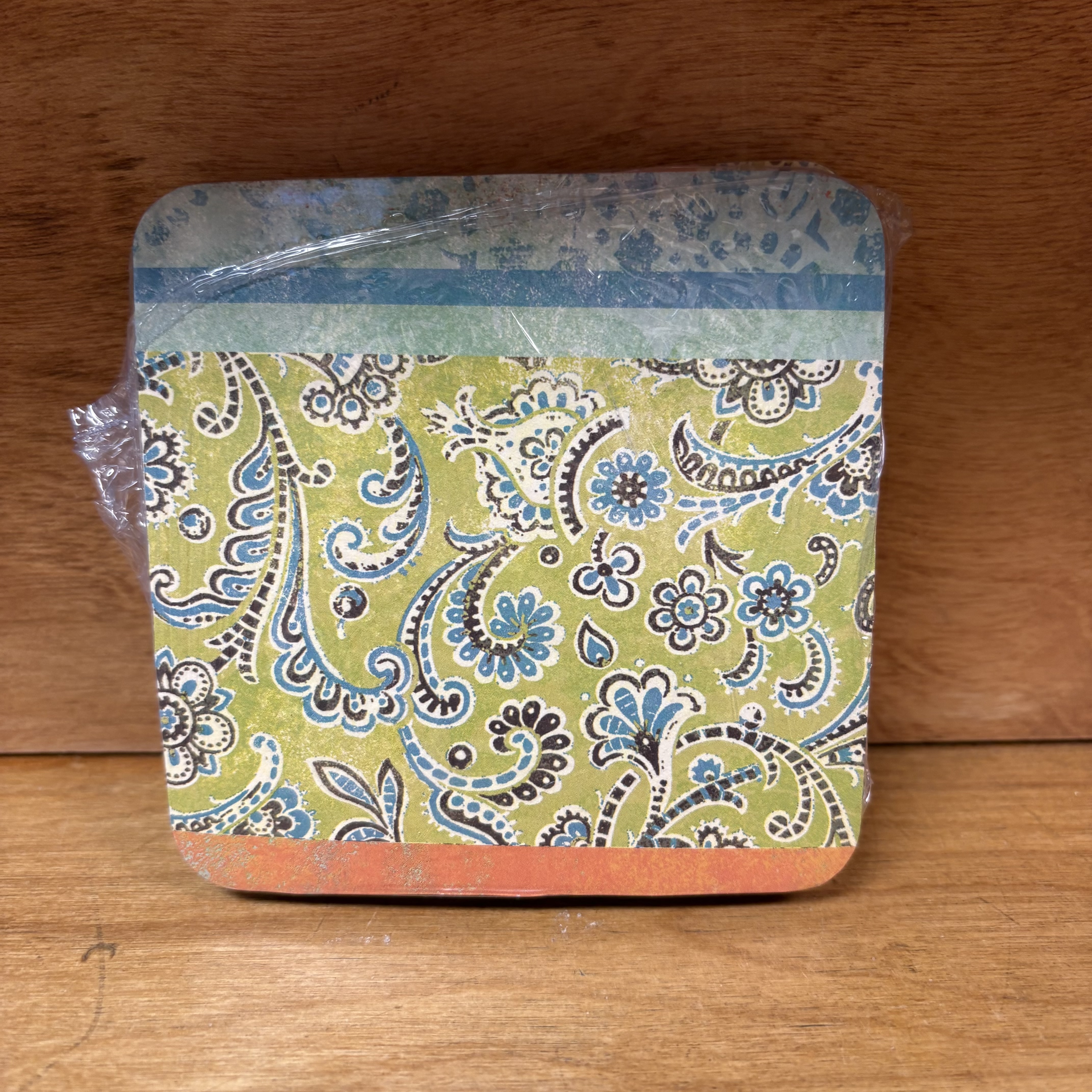 Green-Orange Patterened Cork Coster