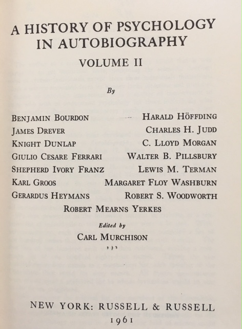 Image for A History of Psychology in Autobiography VOLUME II